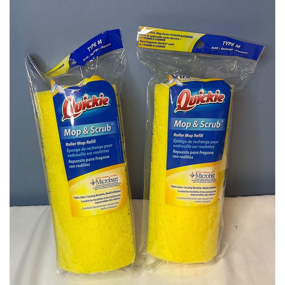 Lot of 2 Quickie Mop & Scrub Roller Mop Refill Type M Sponge #058MB 058BMB New